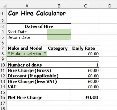 View of Excel Spreadsheet